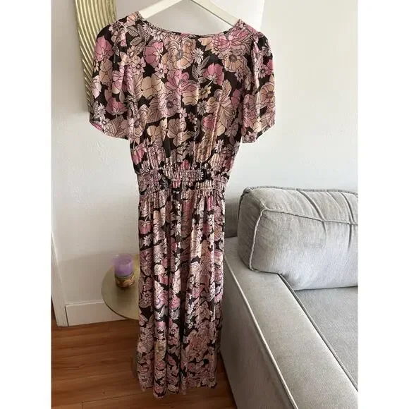 Natural Life Bella Floral Maxi Dress Tiered Pink Floral Prairie Boho Cottage S - Picture 7 of 12